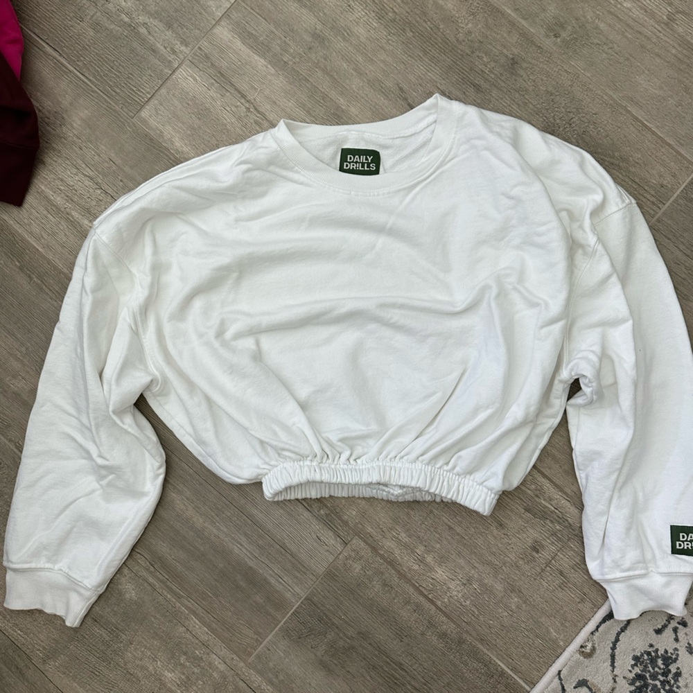 Daily Drills White Cropped Sweatshirt